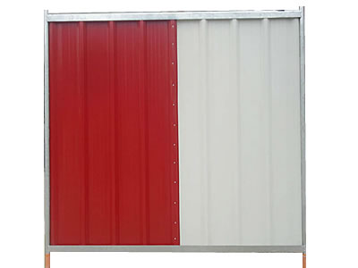 A red and a white corrugated sheet make up a hoarding panel.